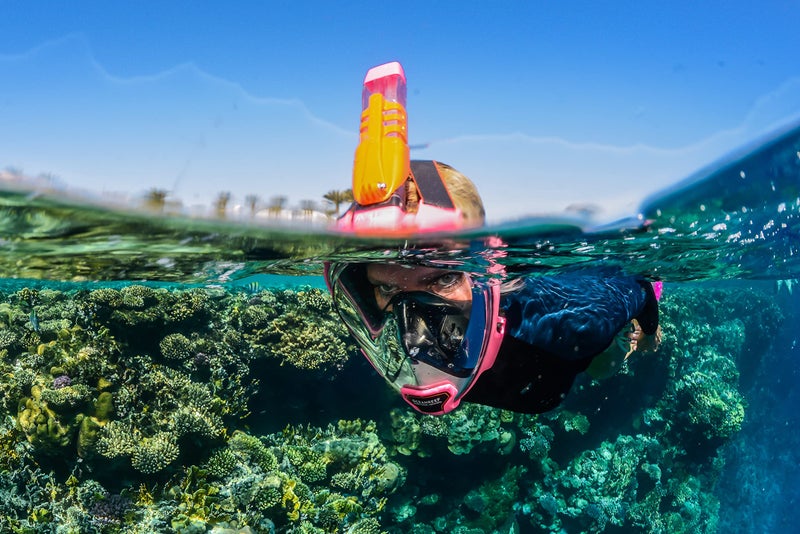 OCEANREEF OCEAN REEF - Aria QR + Quick Release Snorkeling Mask - Full Face Snorkeling Mask - 180 Degree Underwater Vision - 5 Colors and 3 Sizes - Pink Color - Size S/M - Image 3
